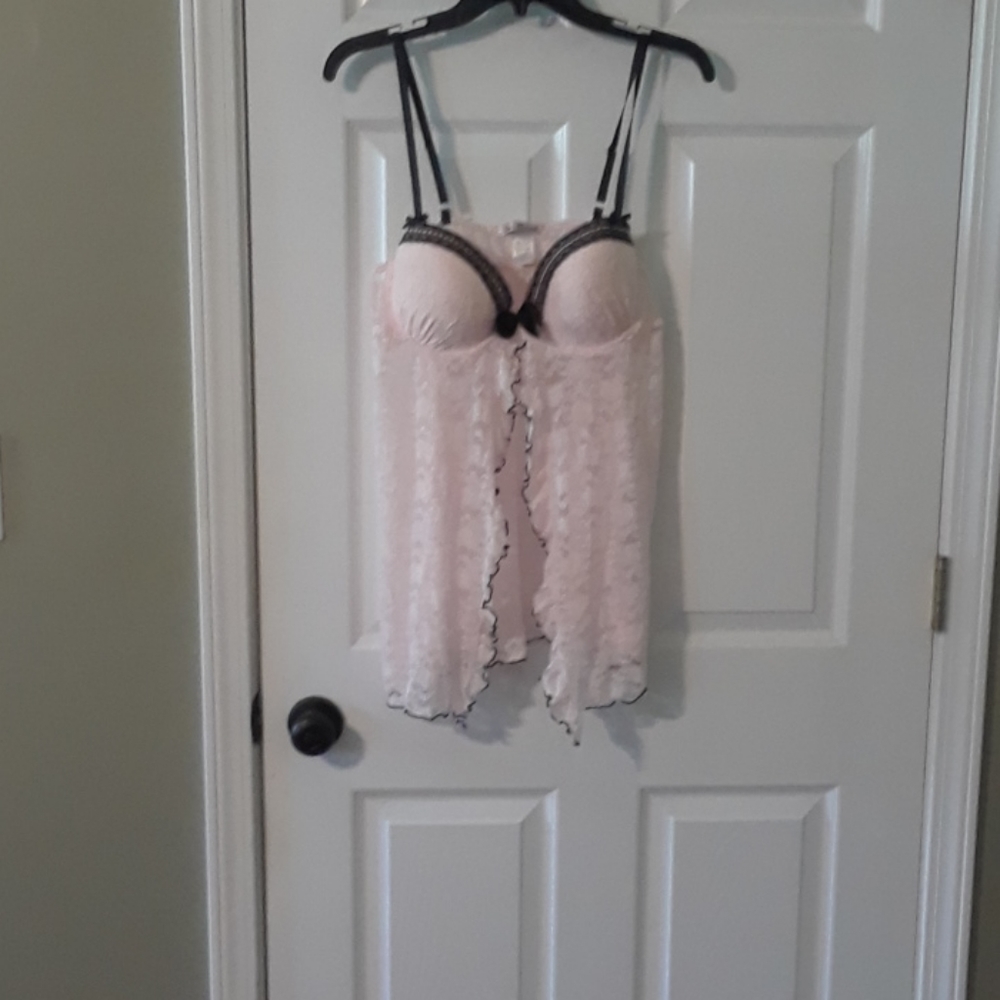 Pink and black lace negligee
